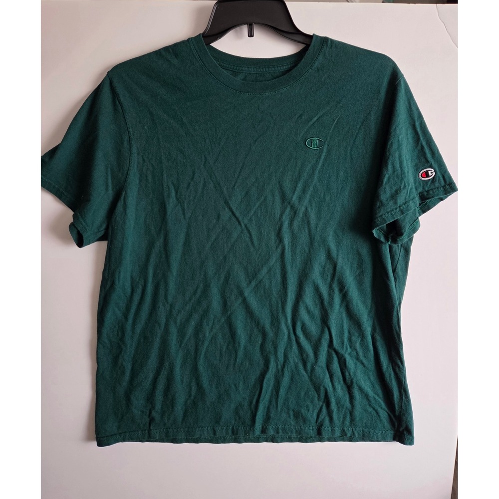 Champion Mens Forest Green Short Sleeve Crewneck T-Shirt Large Embroidered Logo - Picture 1 of 7